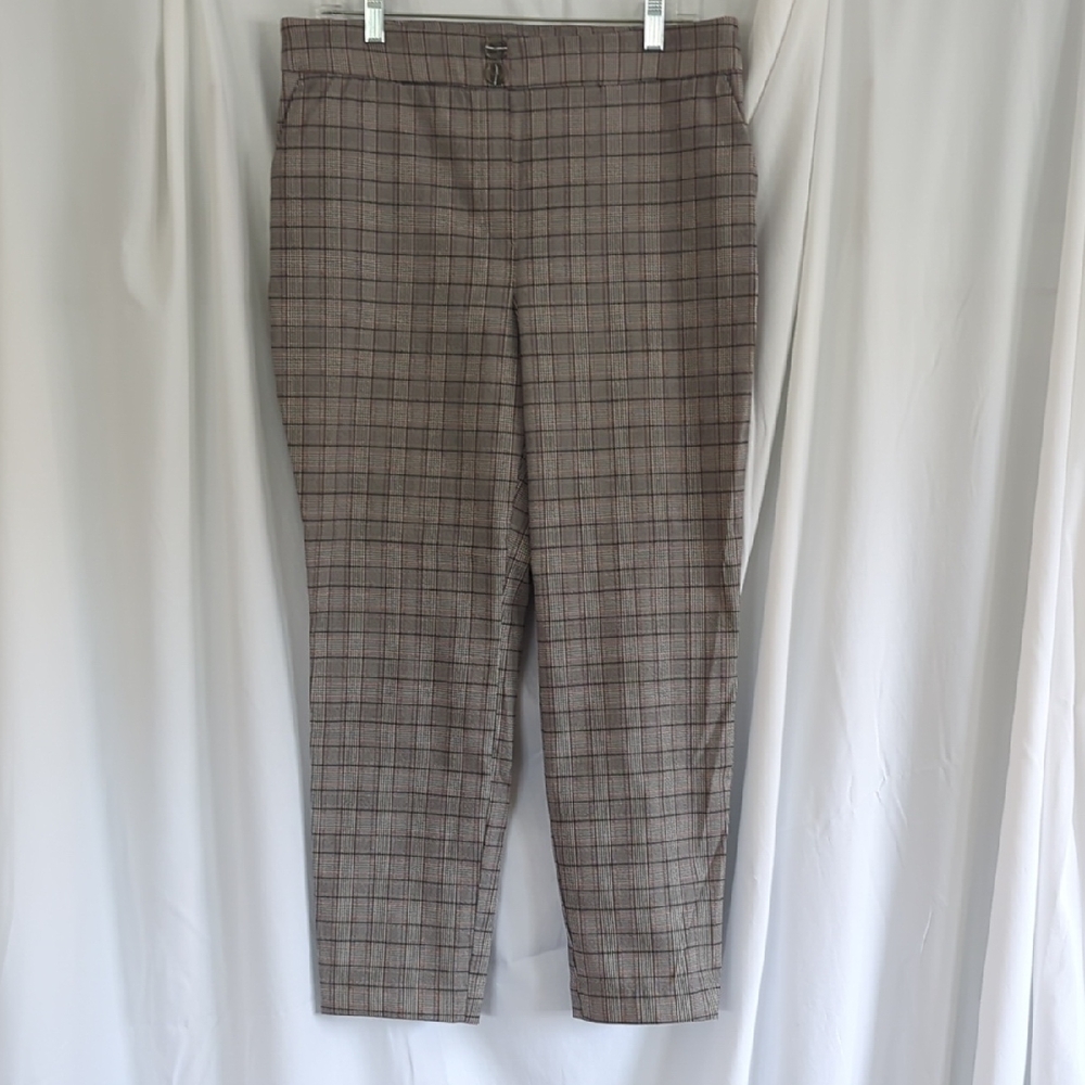 Jules & Leopold Plaid Slim Trousers - Brown with Subtle Red Windowpane